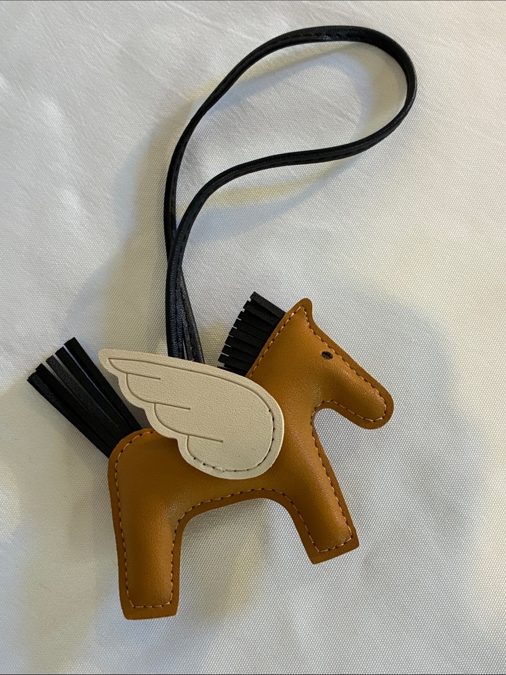 NWOT Brown black faux leather pegasus bag charm winged fancy horse purse charm